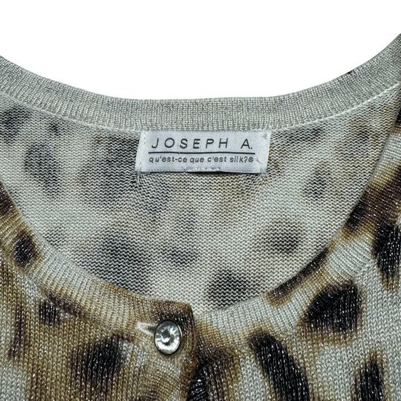 Joseph A Boho Metallic Animal Print Cardigan Women No Size Tag Ivory Brown Black - Picture 5 of 6